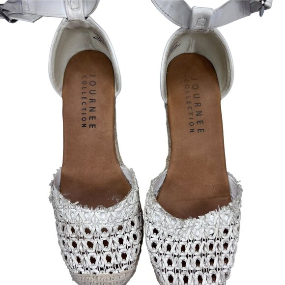 White Crochet Espadrille Wedge Sandals With Ankle Strap & Buckle Closure - Picture 7 of 9